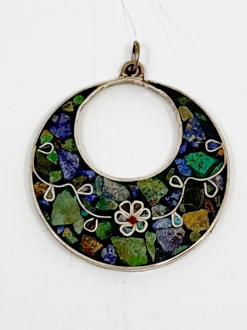 Vintage Mexican sterling silver turquoise inlay pendant - GM936